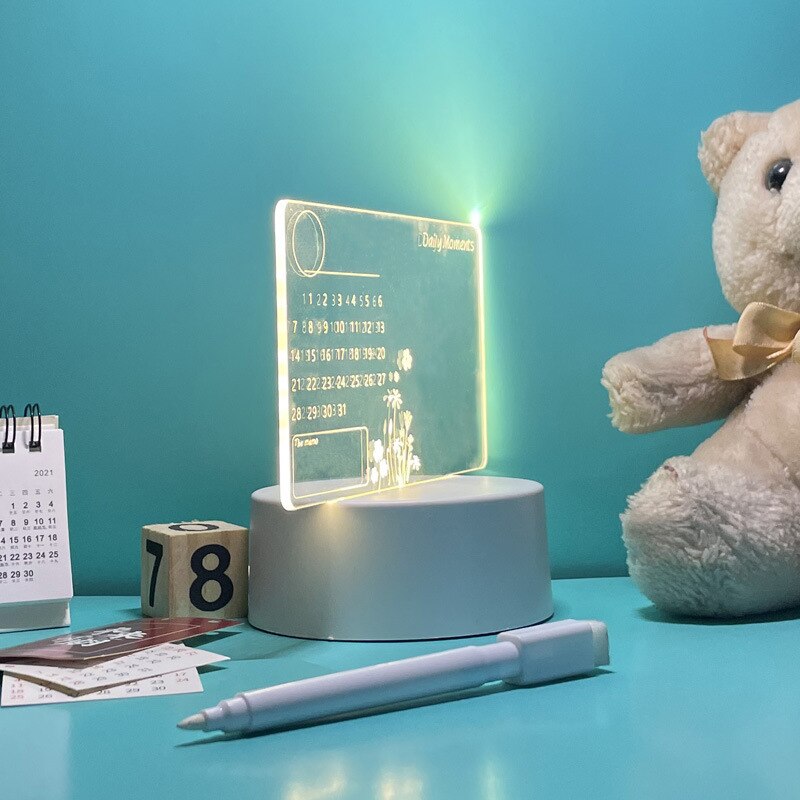 Akryl gennemsigtig lysende kalender note tavle sletbar ins opslagstavle husholdning memo prompt desktop lille bordlampe