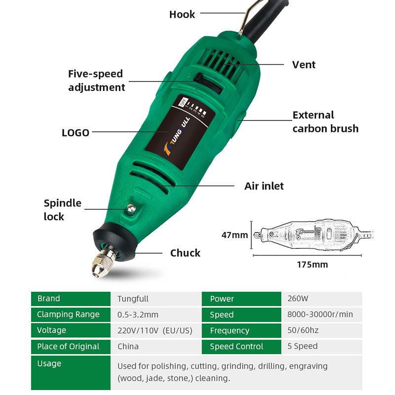 Dremel-Mini taladro eléctrico con cable, pluma de grabado artesanal, herramientas de perforación de 260W, grabador eléctrico para tallado de madera