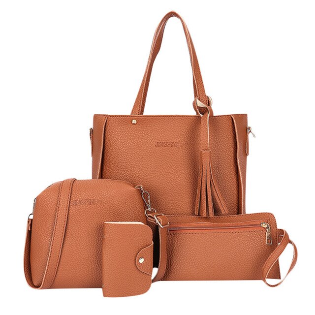 4 Stuks Handtas Set Dames Hand Zakken Vrouw Zak Composiet Tote Set Messenger Purse Bolso Mujer Torebka Damska Femina: brown