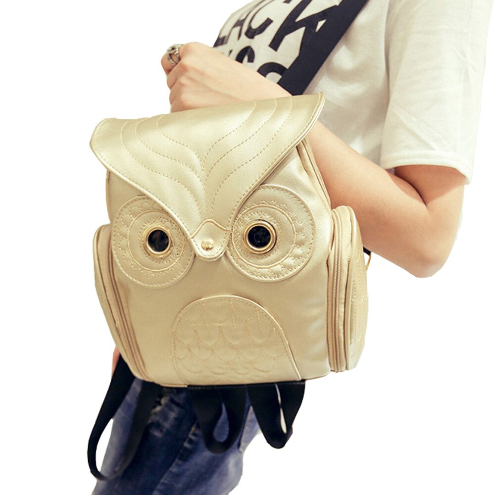 Hibou sac à dos adolescentes sacs d'école mignon dessin animé hibou sac à dos femmes école sac à dos pour femmes en cuir sac Mochila Mujer # T1G: Or