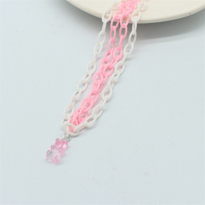 Collana con ciondolo orso in resina creativa colore caramella divertente doppio strato dichiarazione girocollo Harajuku regali gioielli per feste: 7