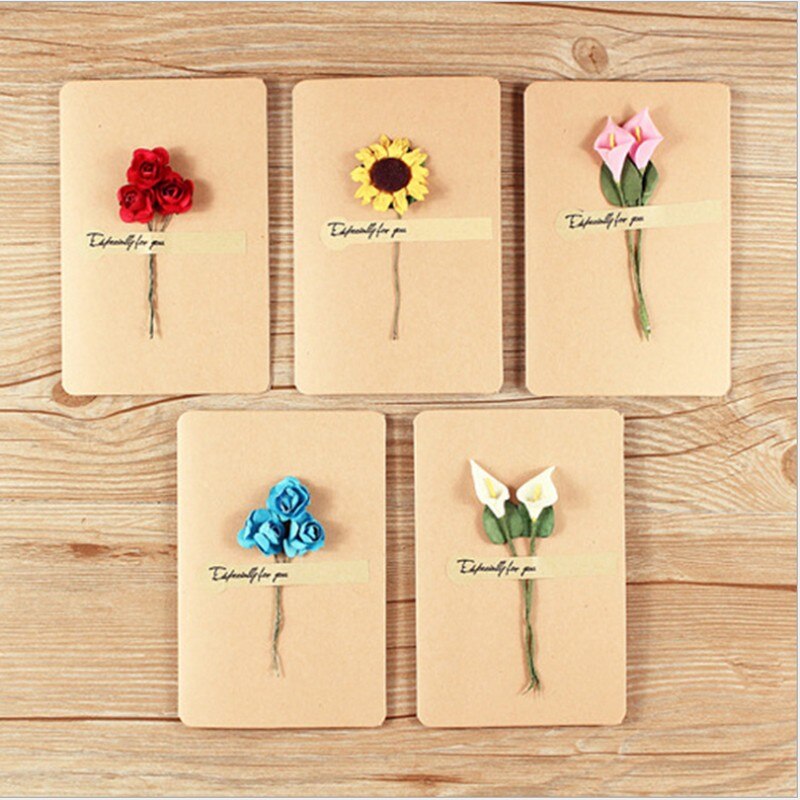 5pack Vintage dried flower blessing greeting card postcard handmade wedding Christmas Blue enchantress rose flower 14*10CM