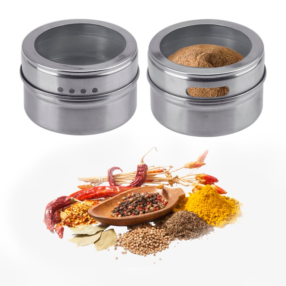 HILIFE With Stickers Magnetic Spice Jar Set Spice Tins Spice Storage Container Pepper Seasoning Sprays Tools Stainless Steel
