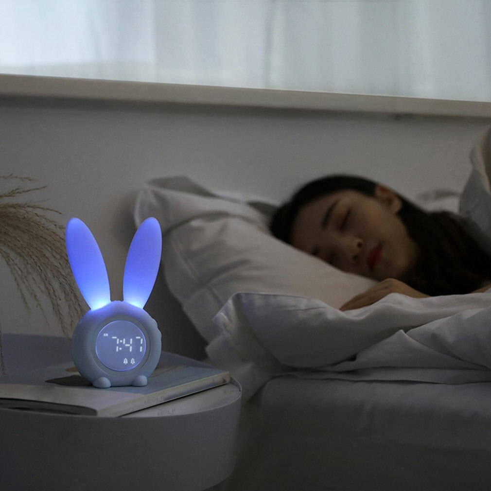 Portable Cute Rabbit Shape Digital Alarm Clock With Led Sound Night Light Function Table Wall Clocks For Home Decoration