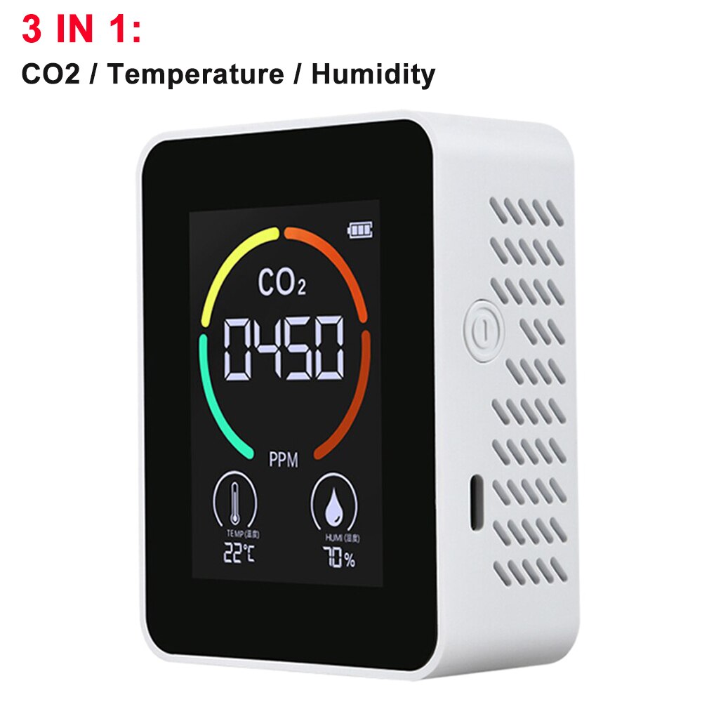 Multifunctionele 6 In 1 CO2 Meter Digitale Temperatuur Vochtigheid Tester Co2 Sensor Tvoc Hcho CO2 PM2.5 Detector Luchtkwaliteit Monitor: 3 in 1 White