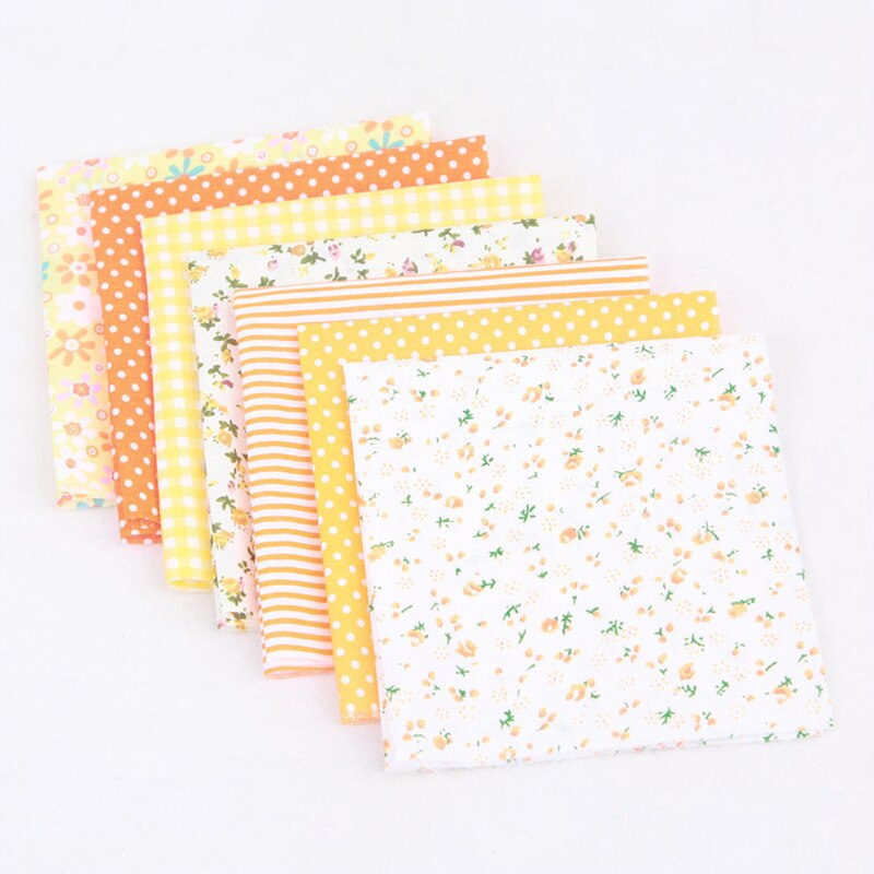 Tela de retales con estampado Floral, tejido liso de algodón, pequeño, hecho a mano, 25x25CM, , 7 unidades: Yellow