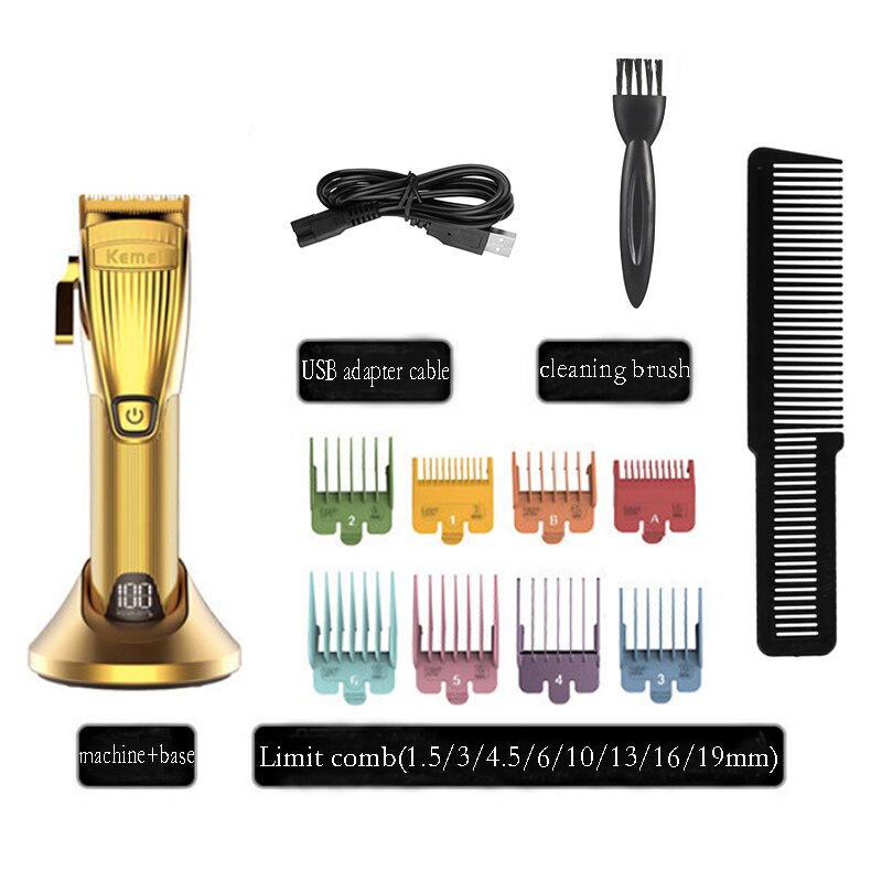 Maquinilla de peluquería , cortadora de pelo potente, recargable, temporizador, Máquina para cortar Cabello, pantalla LCD, batería de litio dorada
