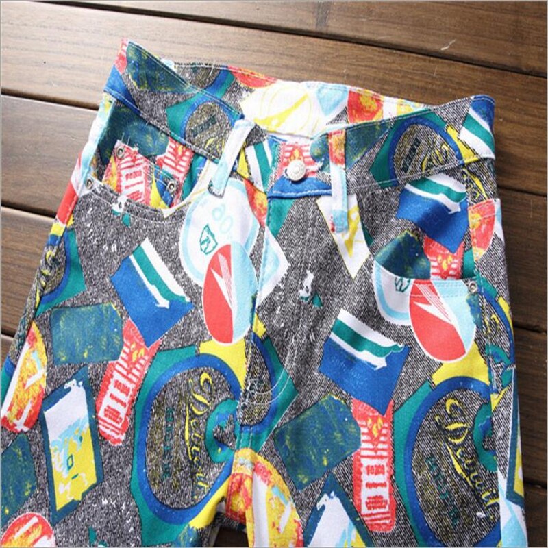 Nagri Mannen Gekleurde Patroon 3D Gedrukt Jeans Mode Slanke Skinny Geometrische Geschilderd Denim Broek 29 30 31 32 33 34 36 38