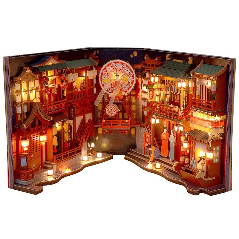 Kits de inserción de estante para rincón de libros, casa de muñecas en miniatura con muebles, caja para habitación, sujetalibros de flores de cerezo, tienda japonesa, juguetes,: Beige