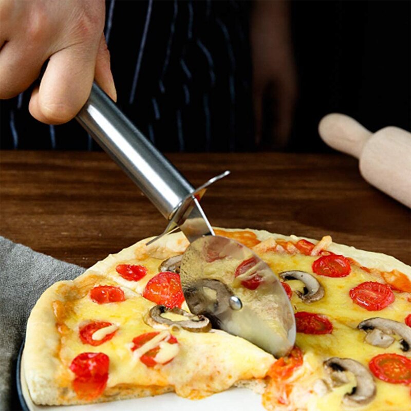 Rvs Pizza Enkel Wiel Mes Gesneden Gereedschap Huishoudelijke Ronde Mes Cutter Pizza Tool Voor Pizza Taarten Wafels Deeg Cookies