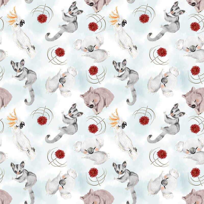 Polyester Satin Fabric Custom Oil Painting Forest Animal Koala Printed Cloth DIY Handmade Textile Bedding Sewing Patchwork: S0373 / 50cmX150cm