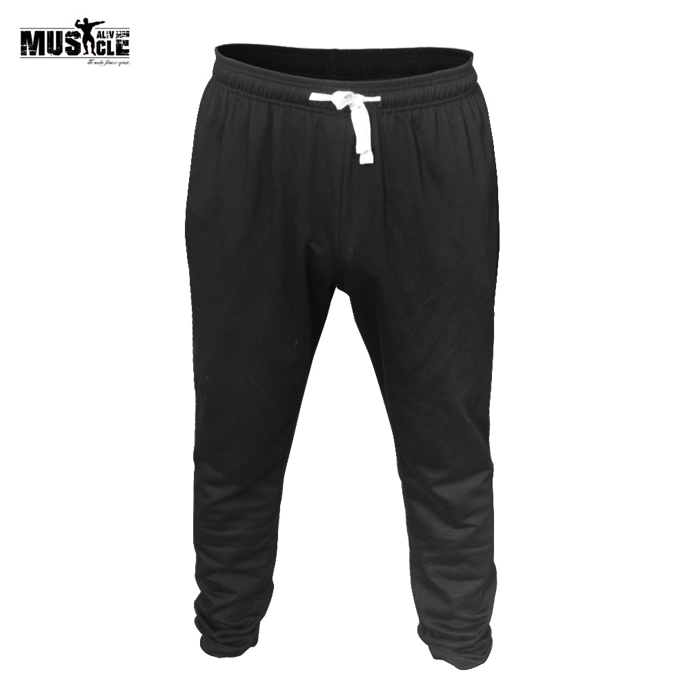 Pantalones de gimnasio para hombre culturismo entrenamiento Fitness ejercicio Slim Fit pantalones de algodón bolsillos gris negro ropa músculo vivo