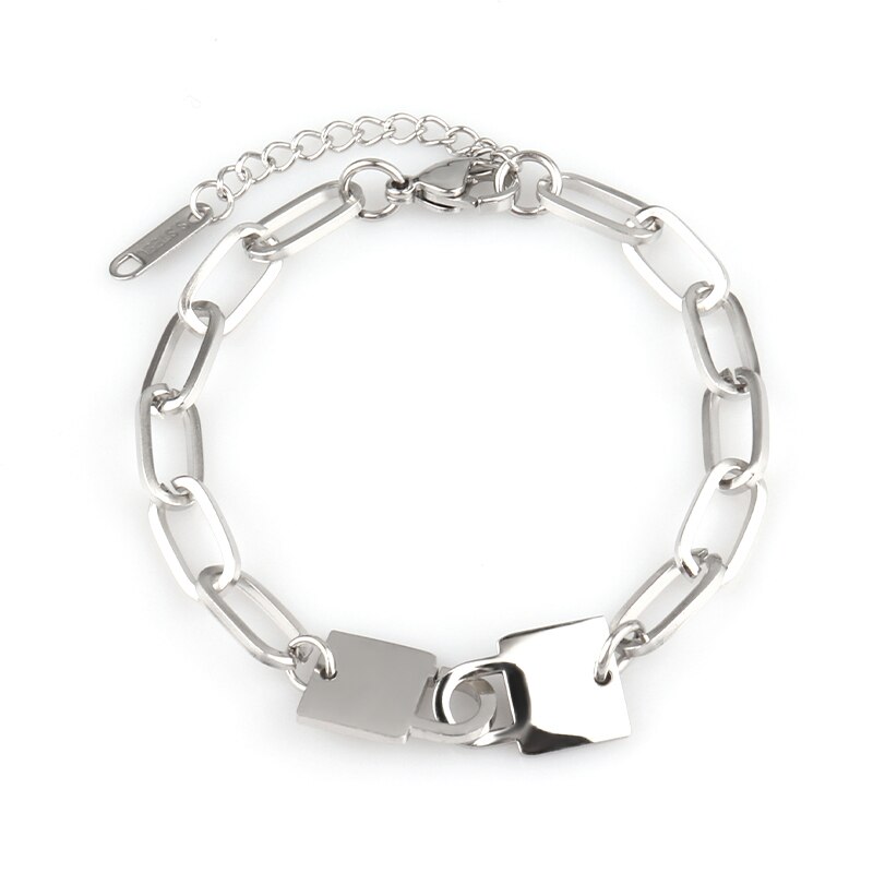 punk charm bracelet handcuffs bracelet lock bracelet pendant thick chain bracelet for women stainless steel bracelet: 0241-S