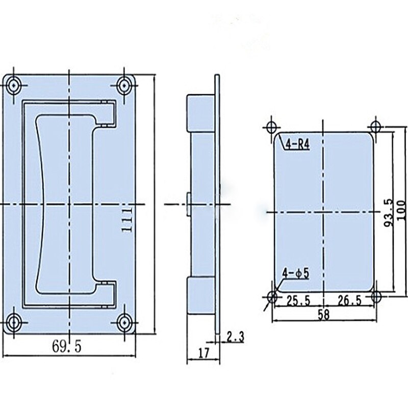 1pc 9,5 cm x 6cm/11,1 cm x 6,9 cm Metall Rechteck Geformt Einbau Falten ziehen Griff Griff: 11.1cm x6.95cm