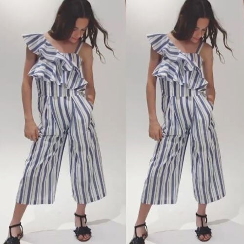 Nuovo Del Capretto Della Ragazza Della Banda Complessiva Ruffle Off Spalla Del Bambino Della Ragazza Del Pagliaccetto Della Tuta Lunga Pant Bambini Abito di Moda Vestiti 3-10Y Estate