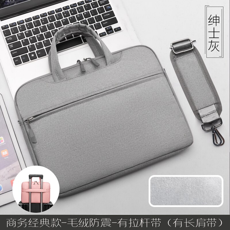 Laptop Tas 13.3 14 15.6 17.3 Inch Waterdichte Notebook Tas Voor Macbook Computer Schouder Handtas Aktetas Tas Muis Tas: grey with strap / 15.6 inch