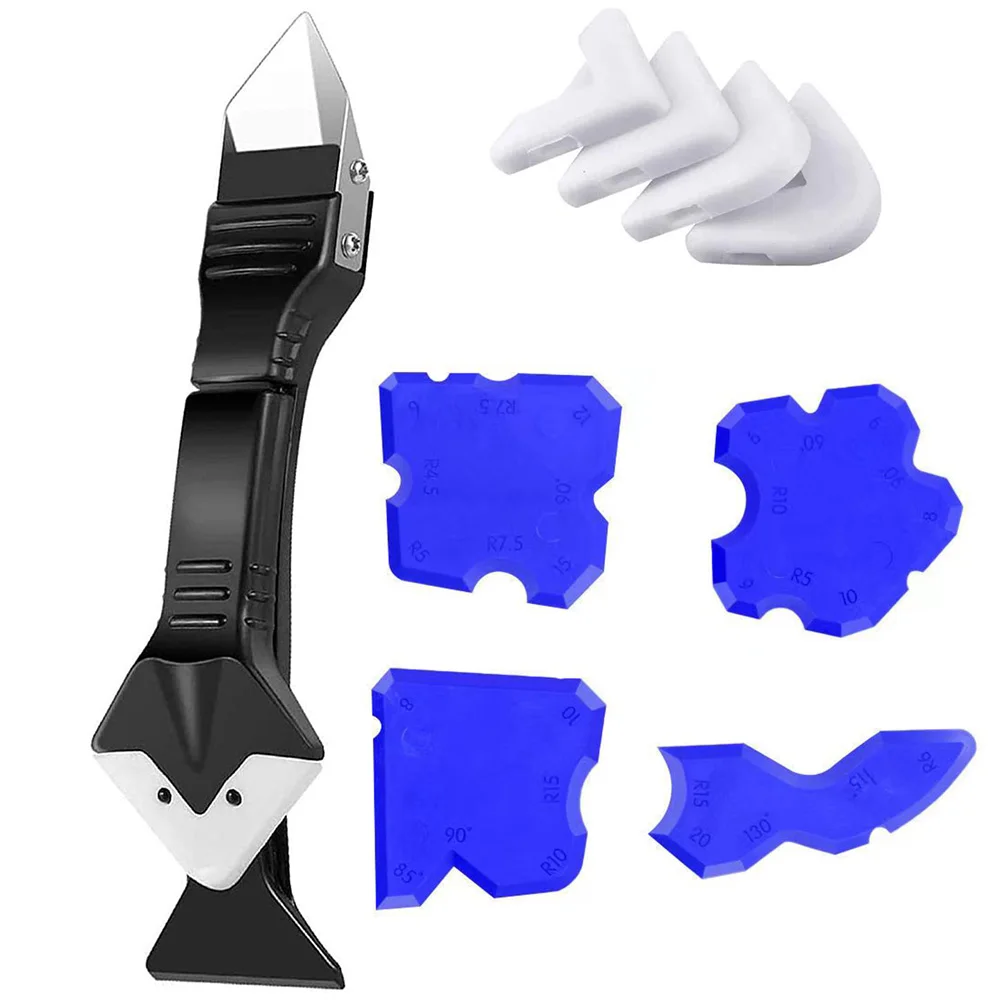 5in1 Silicone Scraper Squeegee Glue Remover Knife Caulking Angle Beauty Crack Trowel Tool Grout Scraper Kit Multifunctional Home: Blue