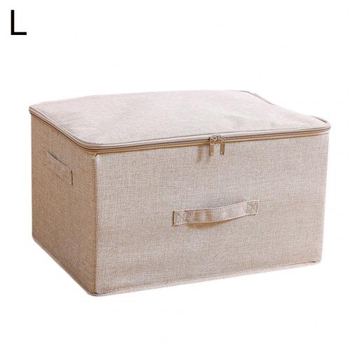Eco-friendly Linen Cotton Folding Storage Box With Zipper Lid Handle Home Wardrobe Cabinet Clothes Underwear Holder Organizer: Beige L
