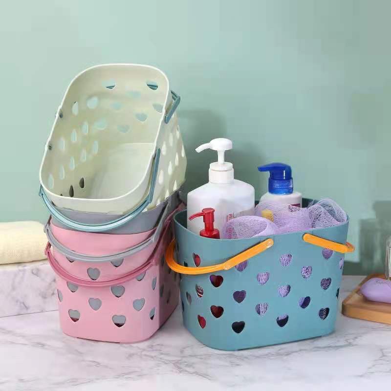 Portable Shower Caddy Tote Heart Shaped Hollow Plastic Storage Basket with Handle Box Organizer Bin for Bathroom Pantry Kitchen