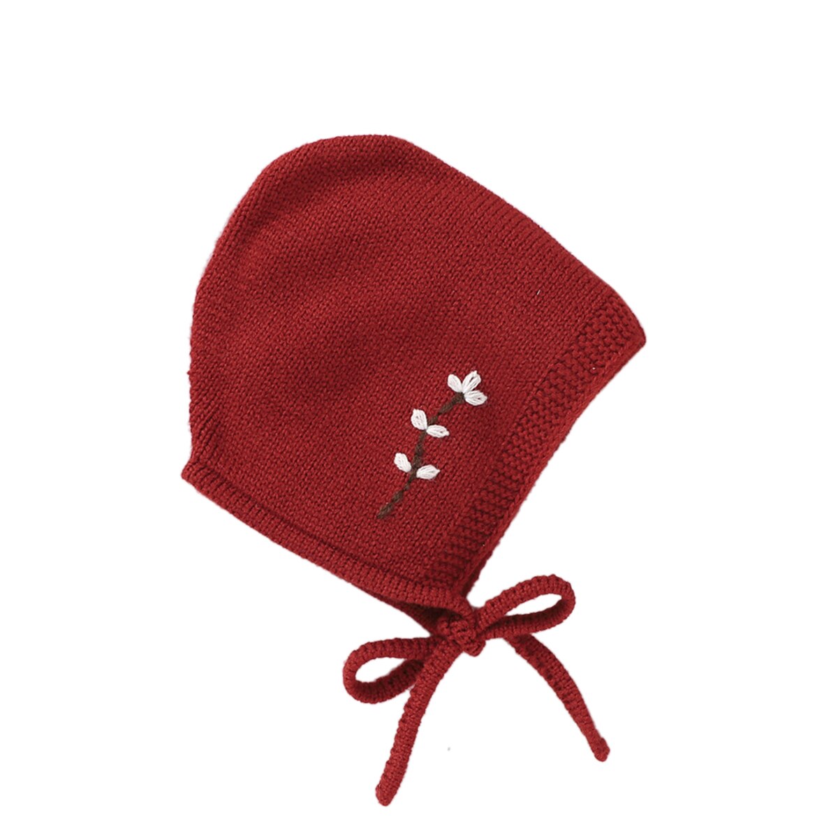 Pasgeboren Baby Ziekenhuis Bonnet Knit Bloemen Warm Beanie Cap Met Kinband Voor Baby Jongens En Meisjes: Rood / 12M