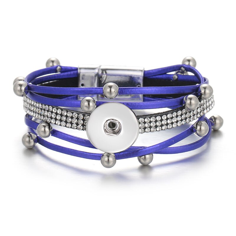 SE0218 bracelet en cuir multicouche perles cristal bohème 18mm bracelets pression ajustement 18MM boutons pression bijoux