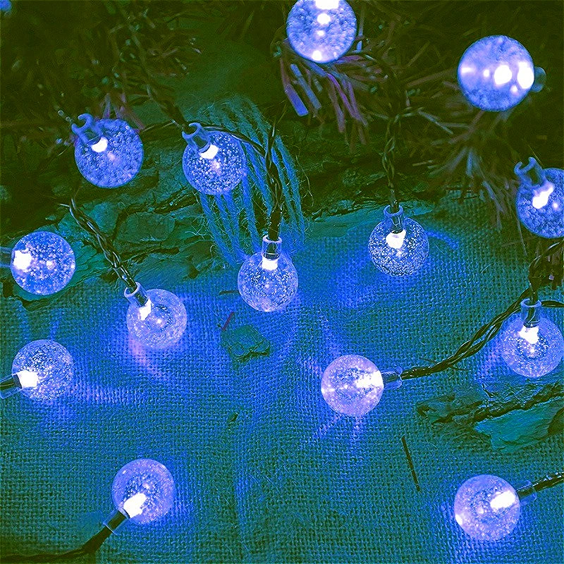 Luzes solares da corda ao ar livre 50 luzes conduzidas da bola de cristal com 8 modos à prova dwaterproof água solar conduziu luzes solares exteriores: Amarelo ensolarado / 0-5 W