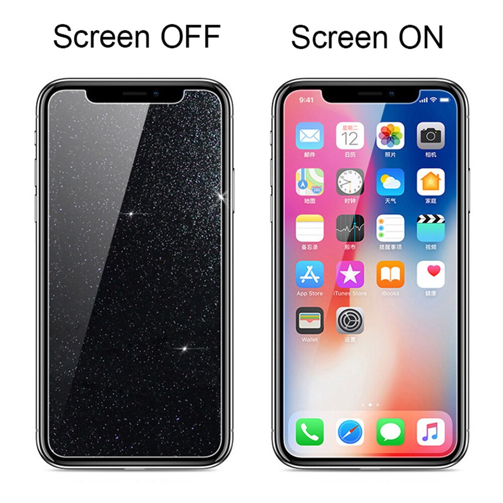 Protecteur d'écran pour iPhone, Film en verre trempé à paillettes de diamant 9H pour modèles 13 12 11 Pro MAX X XR XS Max 6 7 8Plus