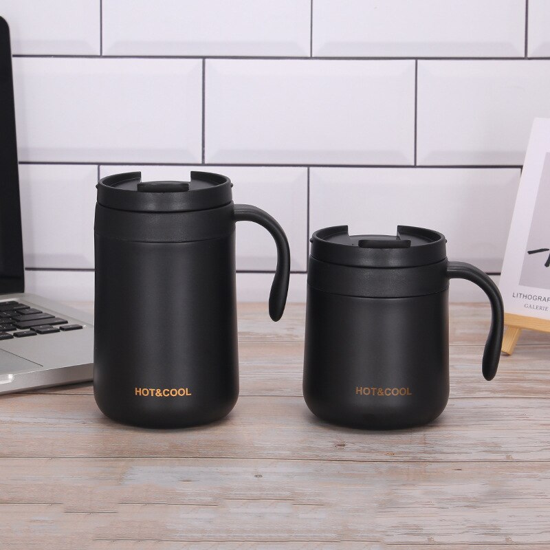 350/500ML Double Stainless Steel Thermal Coffee Mugs With Handle Thermos Flask Travel Office Tea Cup With Lid Drink Water Bottle