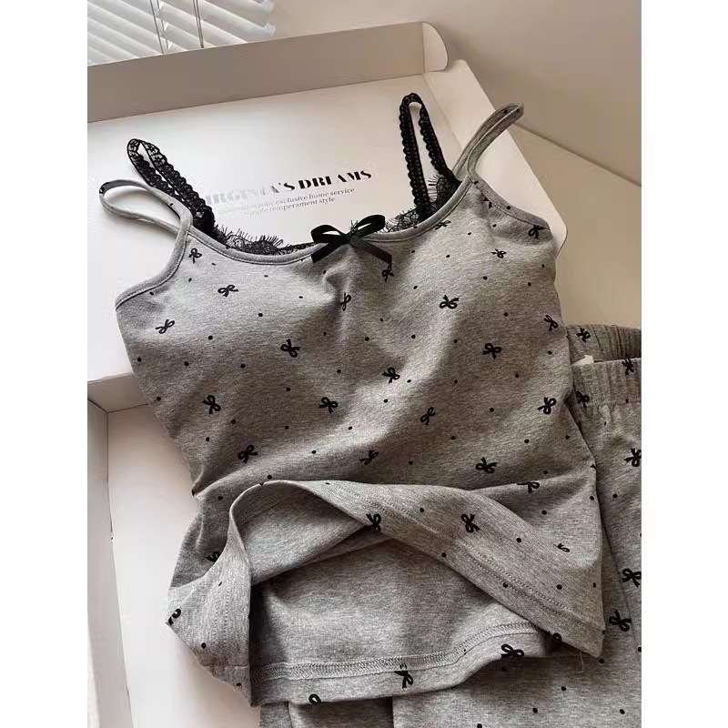 Dames zomer nachtkleding set met jarretels, stippenprint en borstkussen, sexy tweedelige nachtkleding set voor thuis