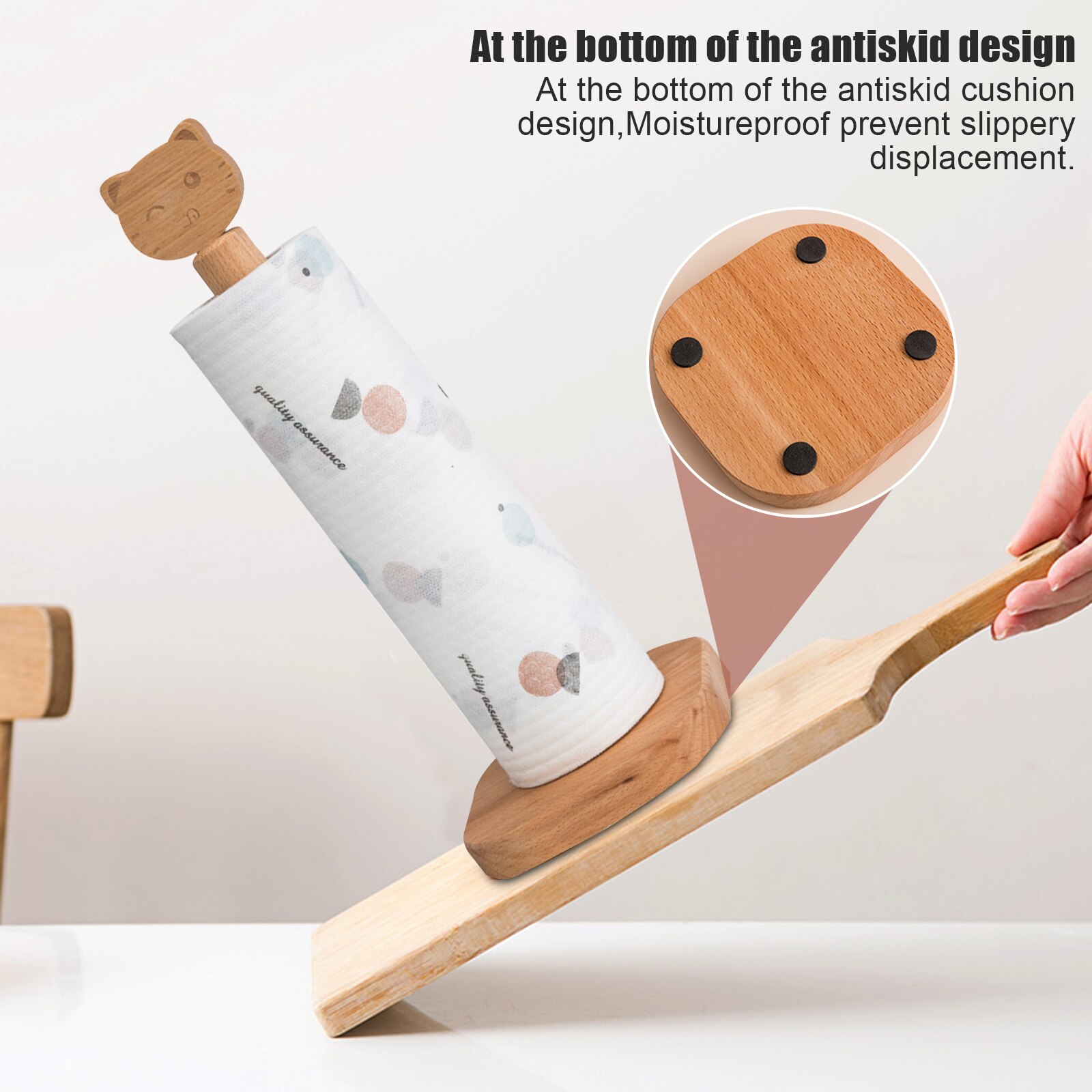 Wooden Roll Paper Stand Kitchen Paper Towel Holder Cute Cat Bird Tissue Stand Bathroom Kitchen Paper Hanger Cabinet Organizer