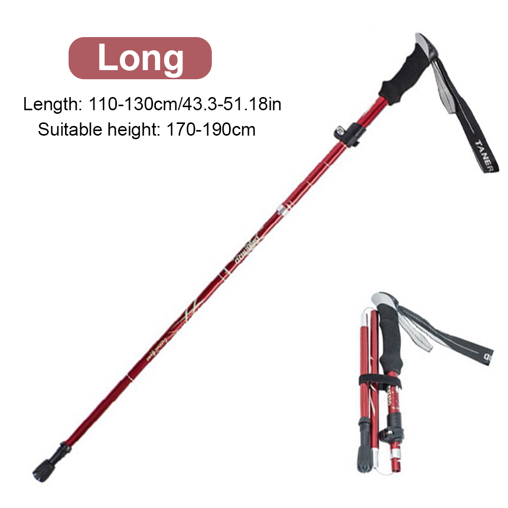 Outdoor Walking Stick Hiking Trekking Poles Ultralight Nordic Walking Pole Telescopic Crutches Antishock EVA Handle Folding Cane: long Red
