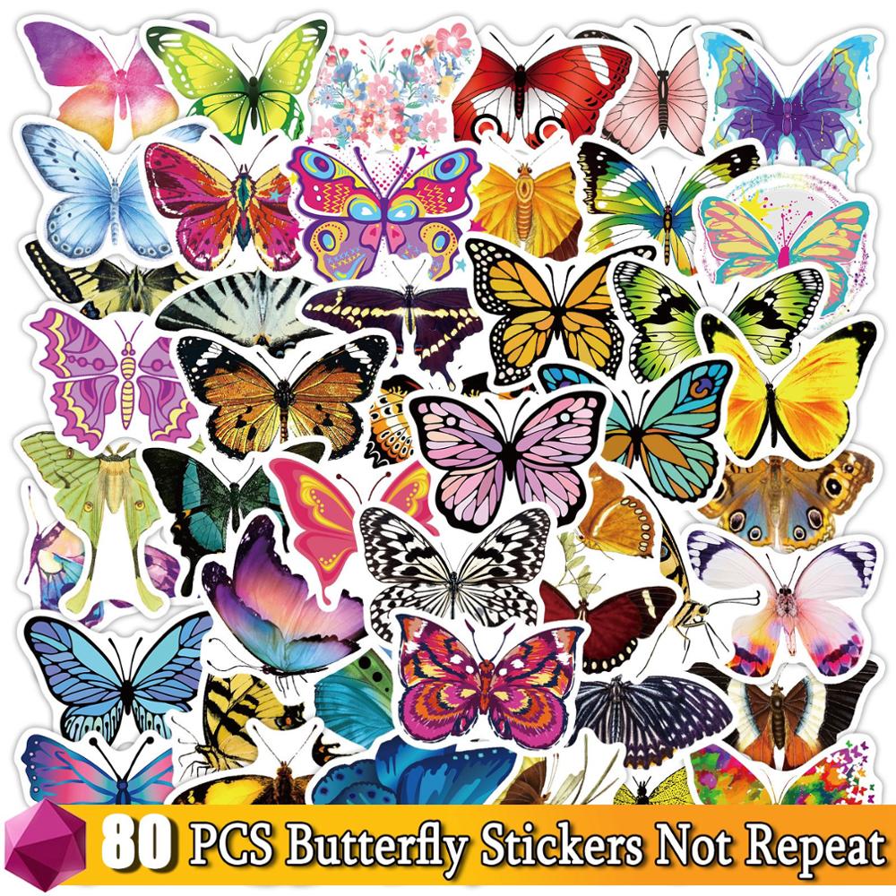 Easter Day Stickers Cartoon Anime Sticker Festival Pack for Laptop Bicycle Motorcycle Guitar Skateboard Decals Kids Toy Decal: 80 Pcs Butterfly