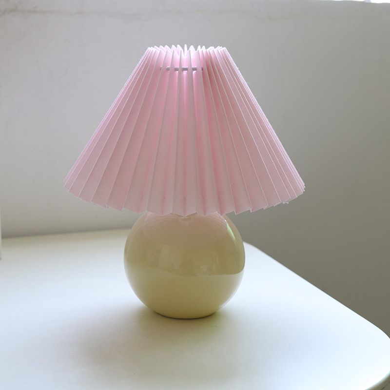 Koreansk plisseret bordlampe ins diy keramiske bordlamper til stuen boligindretning sød lampe med trefarvet led pære ved siden af lampen: Creme og pink
