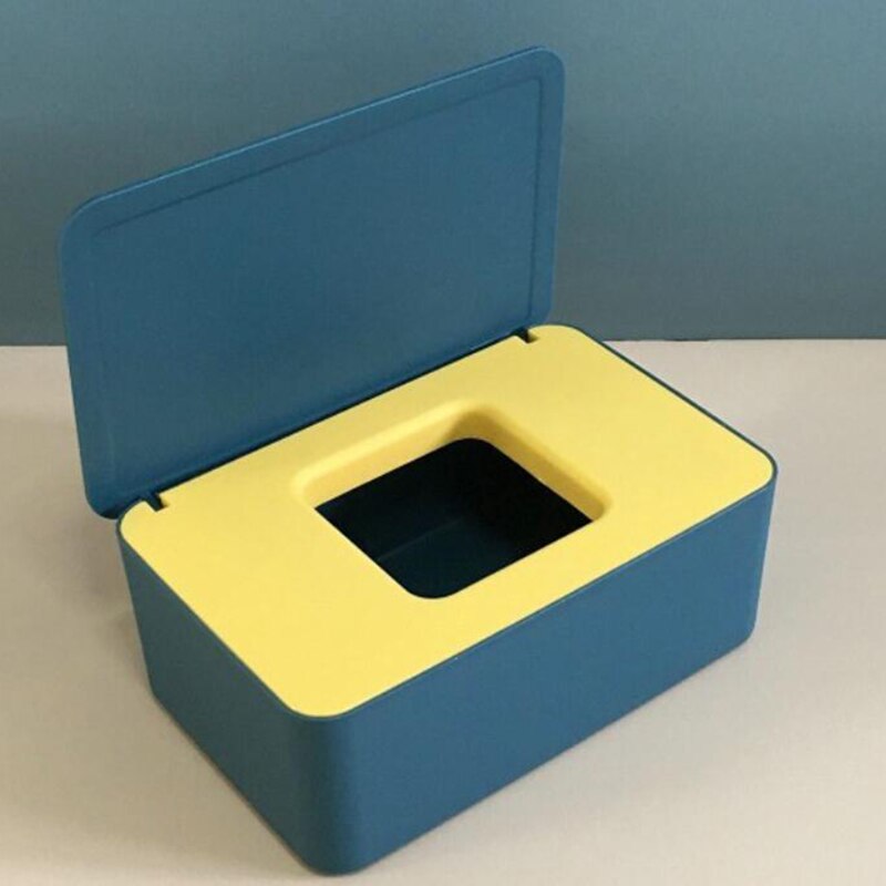 Natte Doekjes Dispenser Houder Met Stofdichte Cover Tissue Opbergdoos Voor Home Office Desktop Opslag Tissue Doos Masker Opbergdoos: Blue yellow
