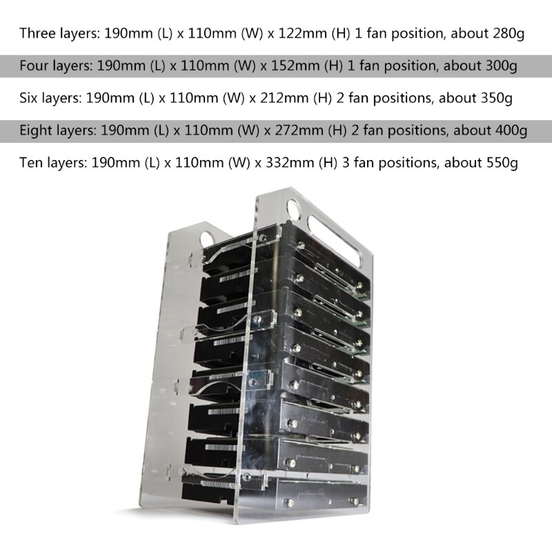 Rack SSD multistrato per Organizer per disco rigido da 3.5 &quot;scatola per disco rigido con staffa per desktop esterna trasparente con spazio per ventole