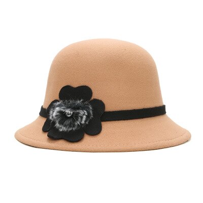 SUOGRY Vintage Stylish Fall Winter Fedoras Hat For Women Hairball Hat For Lady Girls Floppy Cartola Female Felt Bowler Cap: Camel