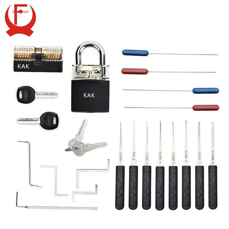 KAK Locksmith Practice Lock Tension Wrench Tool Pick Set Hook Combination Padlock Broken Key Extractor Tools Hardware With Cover: As shown in Figure 1