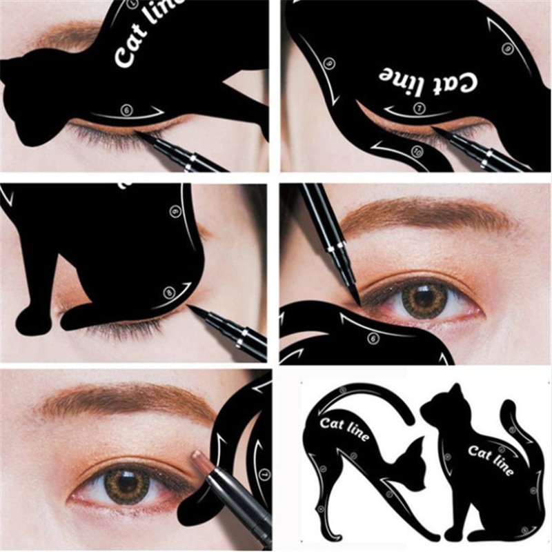 2Pcs Vrouwen Eyeliner Stencils Kat Lijn Pro Eye Make-Up Tool Shaper Template Model Cat Eye Eyeliner Kaart &