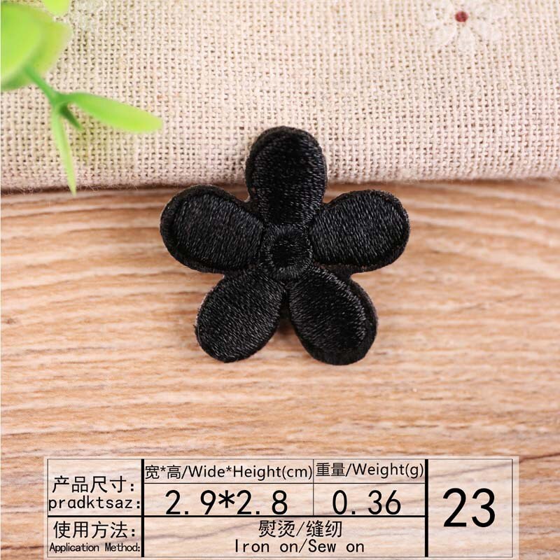 Parches bordados pequeños de flor de Sol para ropa, apliques de decoración de ropa para niños, insignia de rayas, agujero de tela, reparación DIY: 23Black