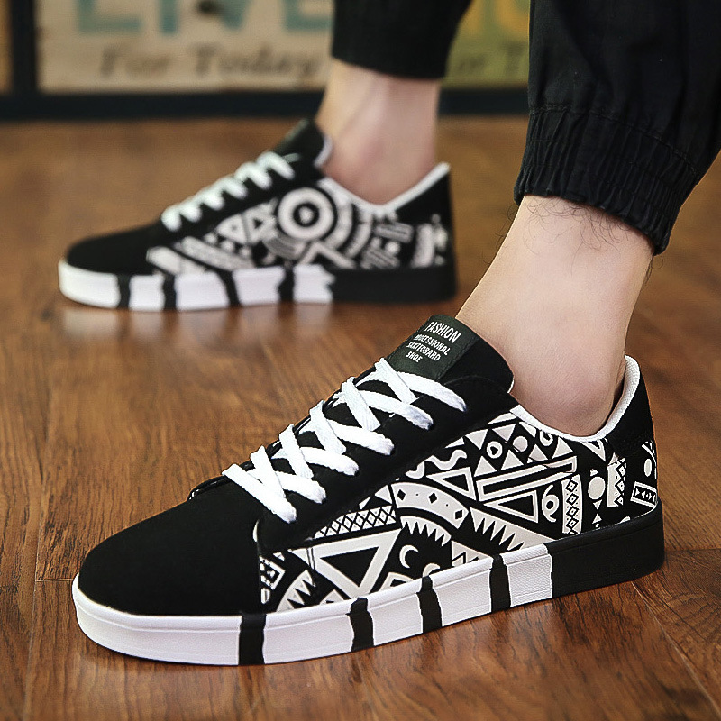 Män casual canvas skor tryck sneakers sommar tränare fritids skor herr lägenheter slipskor herr skor casual: Vit / 39