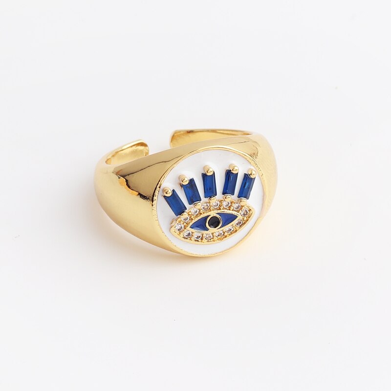 Trendy Chunky Evil Eye Ringen Regenboog Keuze Verstelbare Signet Ronde Ring Koper Cz Sieraden Party Wedding Voor Vrouwen: blue cz