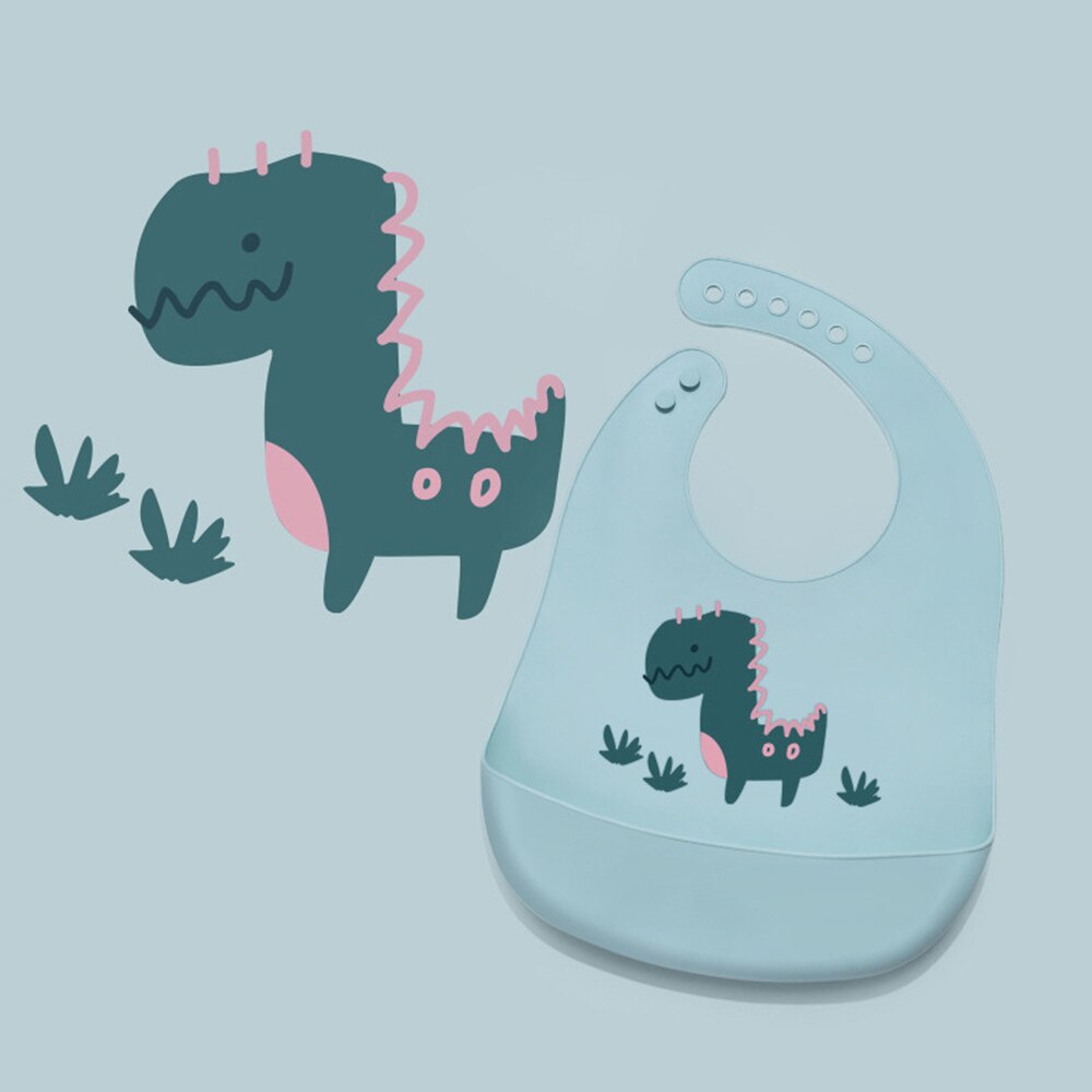 Cute Baby Bibs Waterproof Soft Silicone Cartoon Print Baby Feeding Stuff Dinosaur Kids Girl Boy Adjustable Children Bib: dinasour