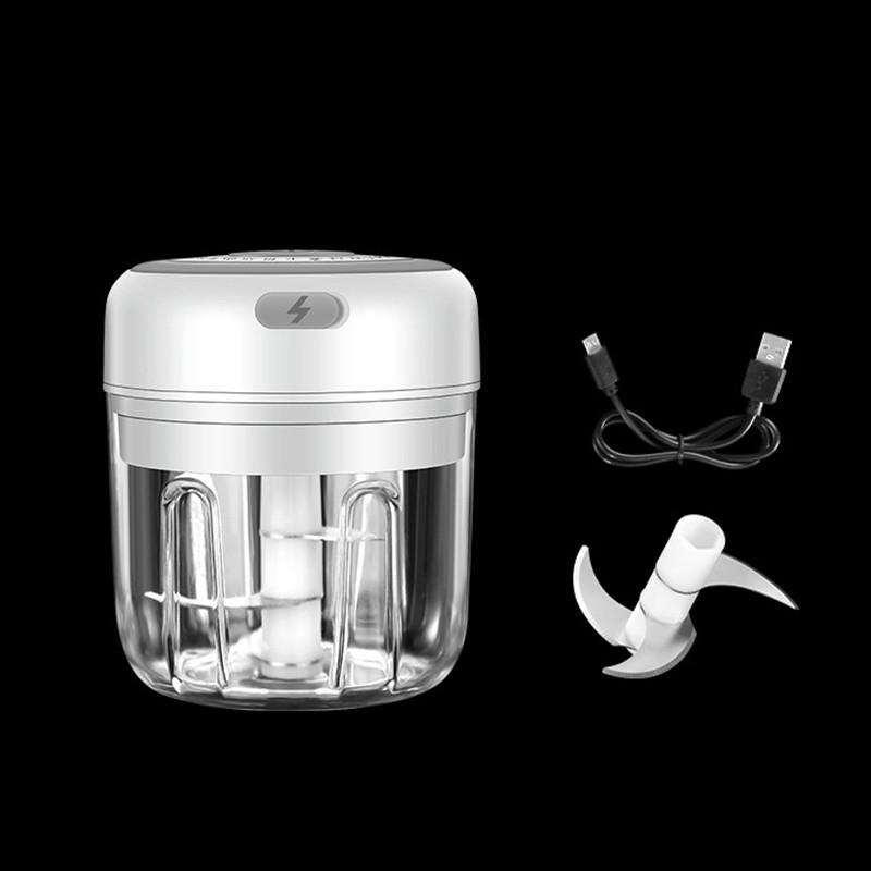 Elektrische Keuken Chopper Knoflook Stamper Vleesmolen Mini Voedsel Knoflook Groente Chili Chopper Crusher Oplaadbare Keukenmachine: White 250ML