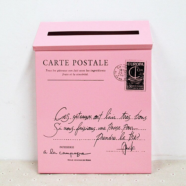 Mail Box Outdoor Vintage Villa Town Galvanized Iron Post Letterbox Postbox Newspaper Magazines Holder Box Catcher Guard: Pink-B