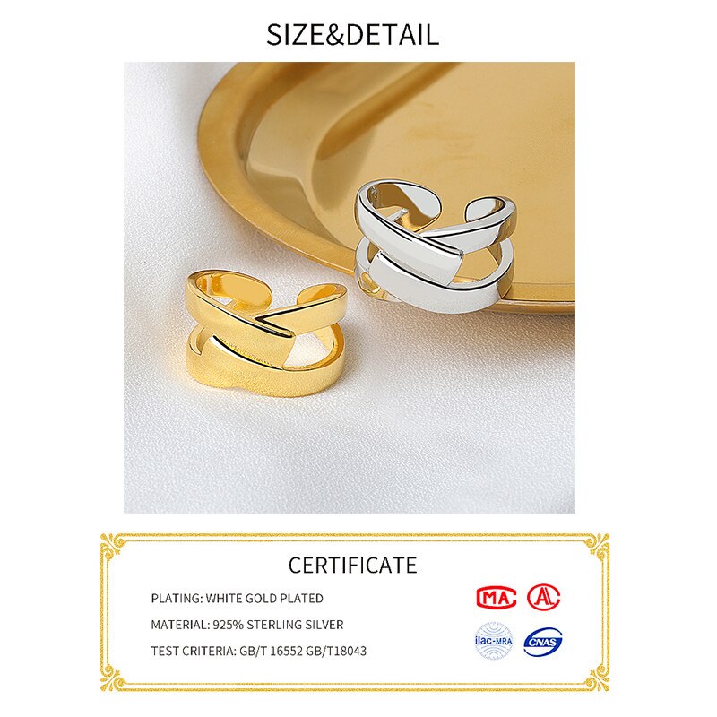 De de de Plata de Ley 925 Plata geométrica interweave color oro ajustable anillos para las mujeres al por mayor de la joyería