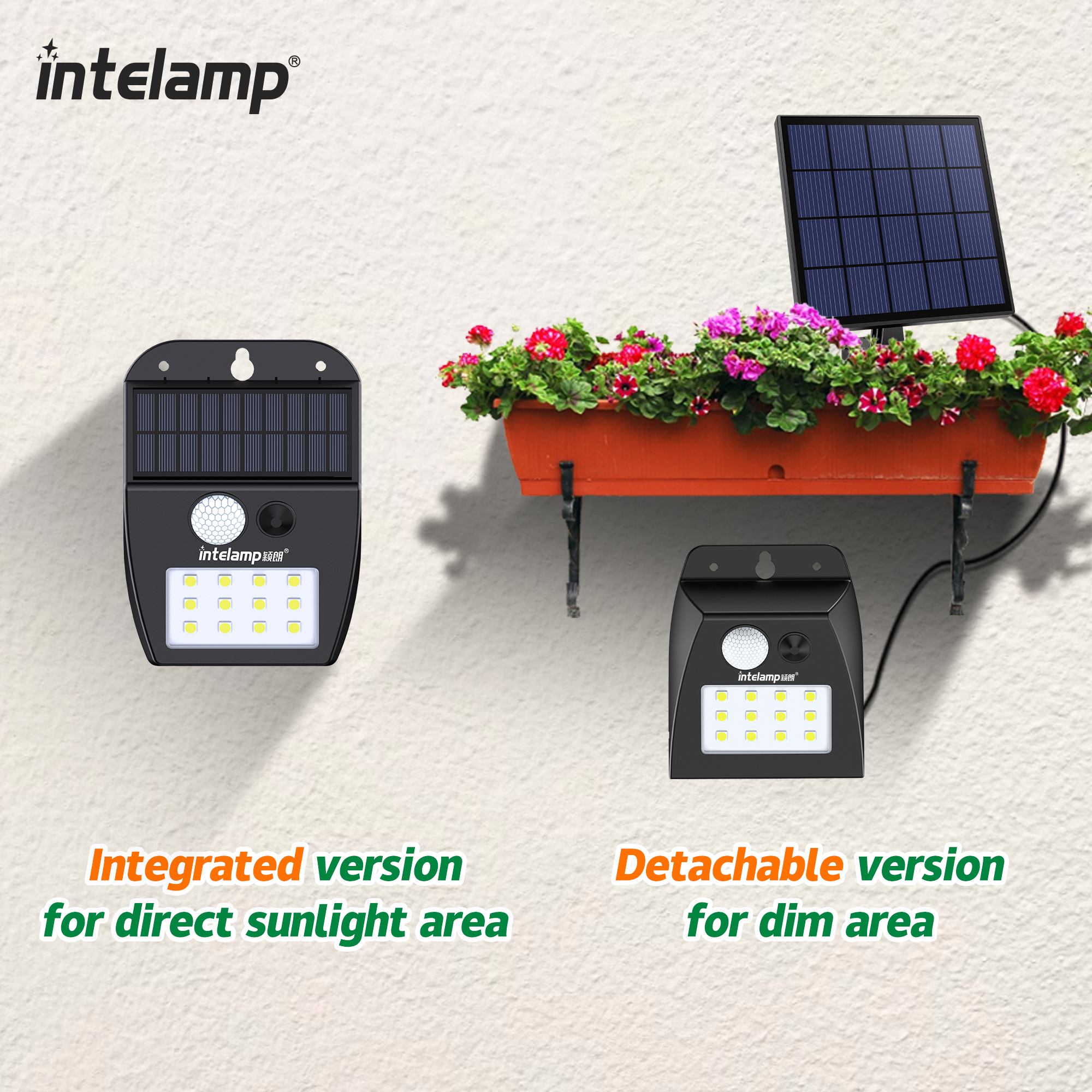 Aplică de perete solară intelamp, lămpi exterioare pentru fațade cu senzor de mișcare, iluminat exterior pentru grădină, lumină cu energie solară led