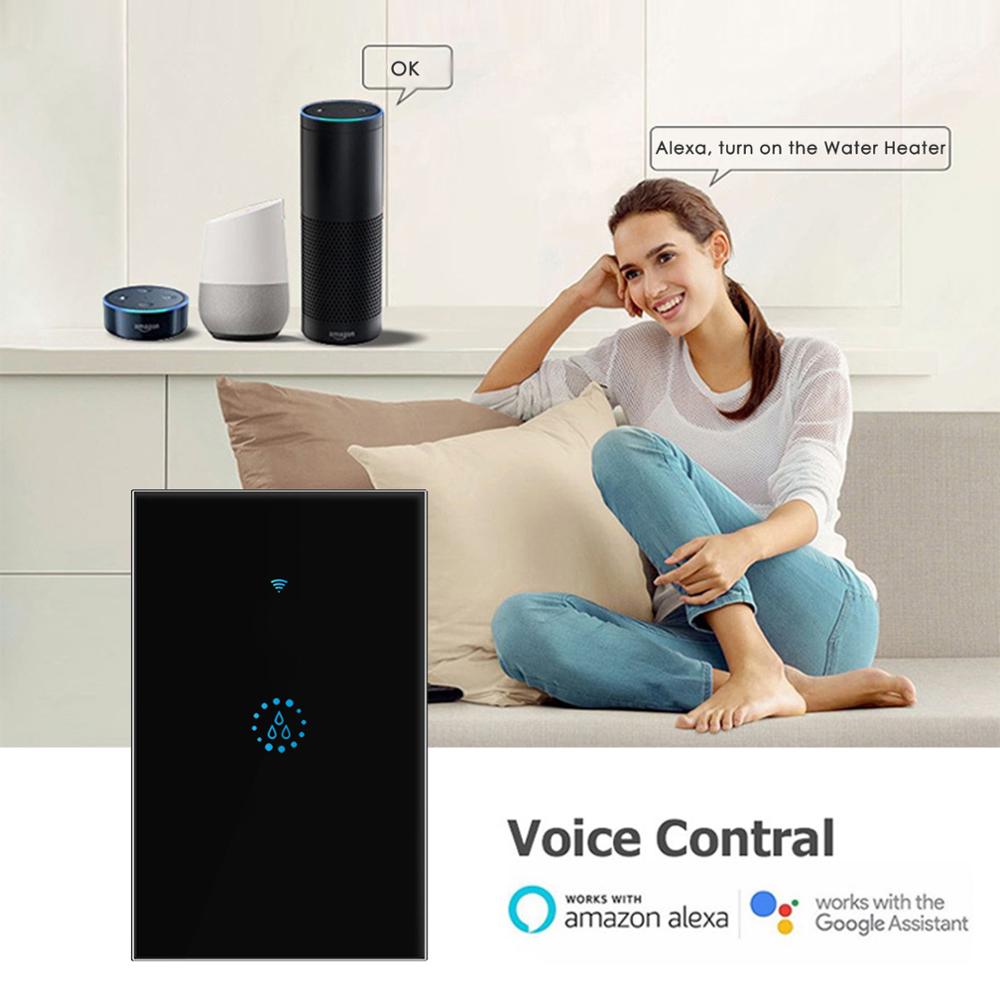 Smart Wifi Boiler Schakelaar Ewelink APP Voice Control met Alexa Google Thuis ONS 20A Zwart Glas Touch Boiler Schakelaar