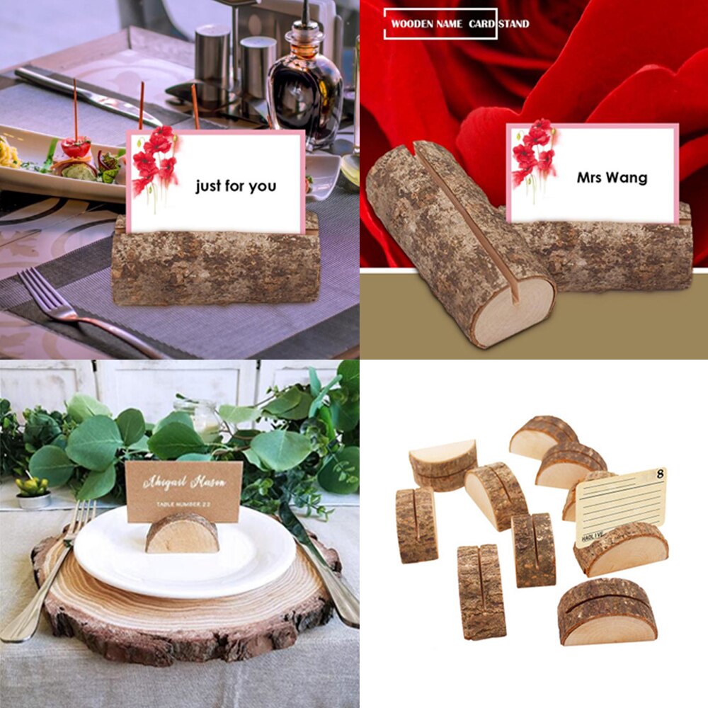 Wood Pile Name Place Card Log Photo Clip Holders Bark Memo Stump Shape Menu Number Stand Wedding Party Table Crafts Retro Decor