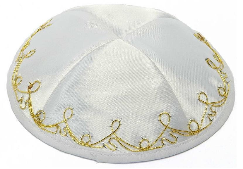 Weiß Satin- BESTICKT JÜDISCHE KIPPA KIPA KIPPOT