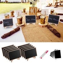 10PCS Mini Wood Blackboards Chalkboards with Stands 10PCS Labels 2PCS Liquid Pens for Wedding Party Daily Home Desktop Decor